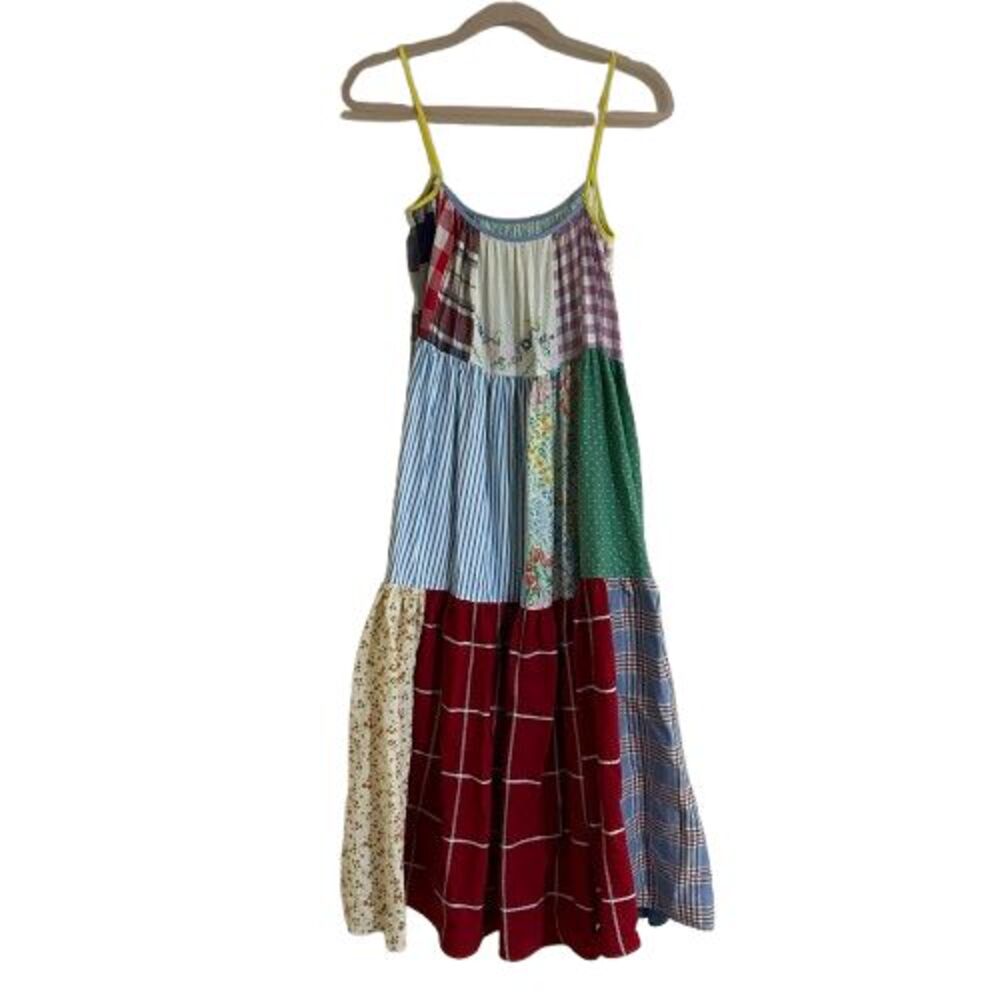 LA Reunion Patchwork Tiered Dress Size 0 XS Boho Mixed Floral Gingham Plaid